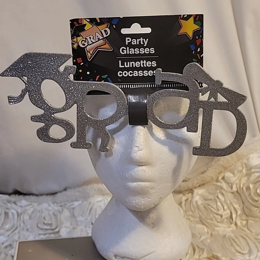 Grad Novelty Glasses Sparkly Silver Glitter..